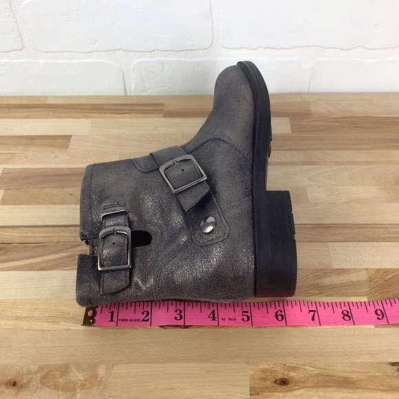 Bocage grey silver shiny ankle chelsea boot moto harness leather bikercore vegan - Picture 11 of 15